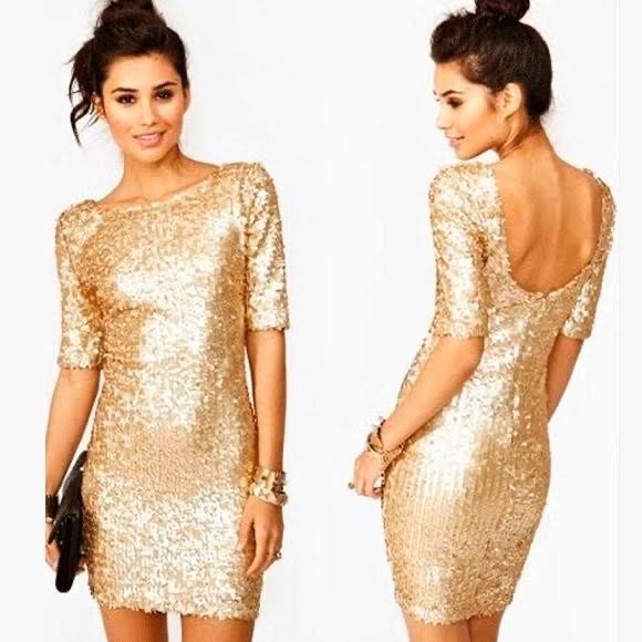 Ark and Co Dress Sequin Gold Cocktail Sheath - Picture 1 of 6